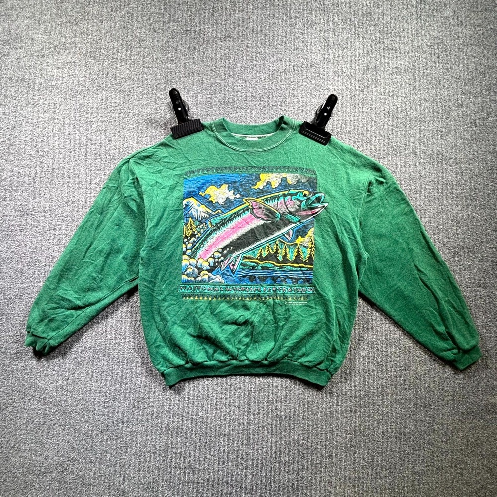 Vintage Sun Sportswear Sweatshirt Men XL Green Bass National Wildlife Federation